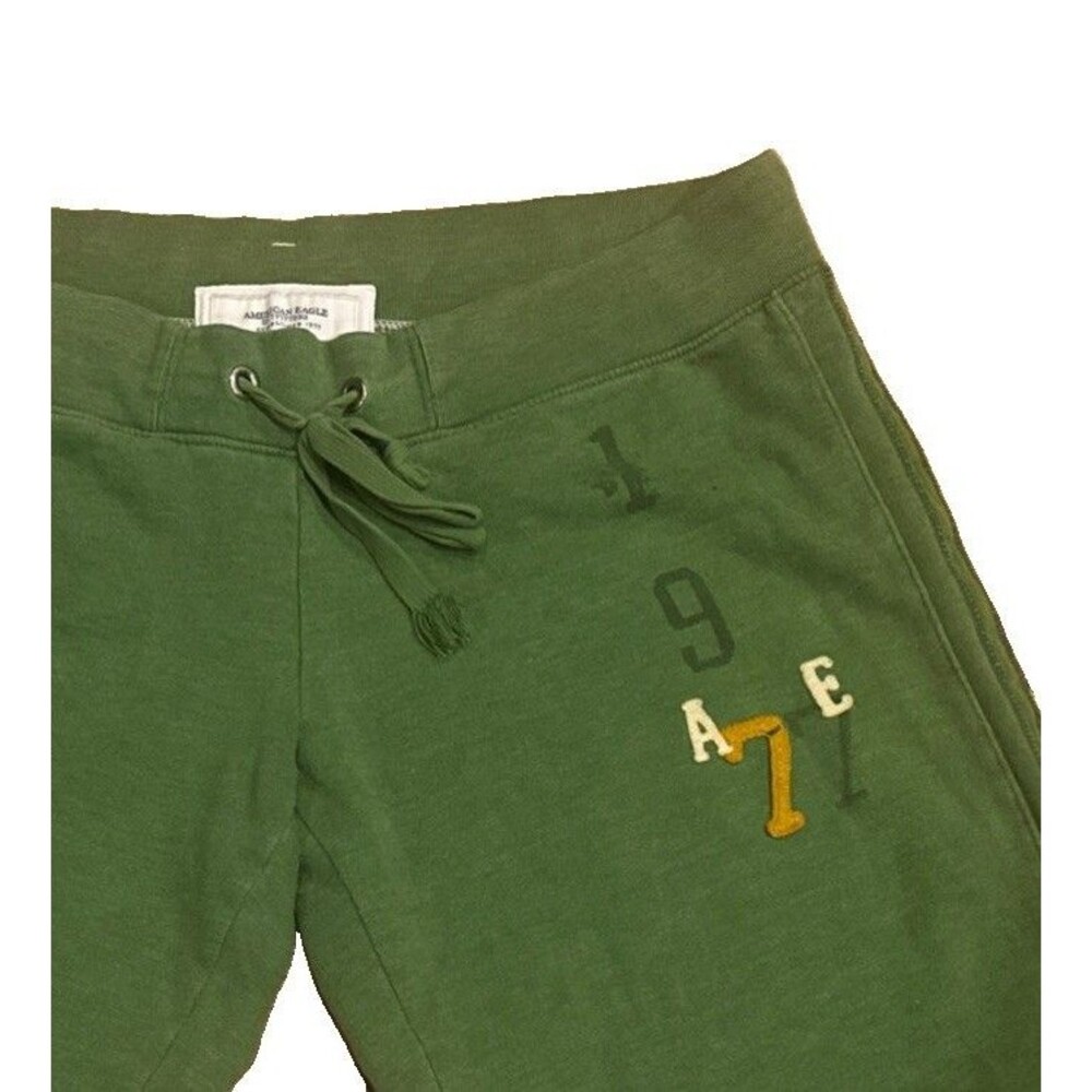 Vintage American Eagle Green Sweat Shorts Y2K Size Large Lounge Athletic Raw Hem - Picture 2 of 10